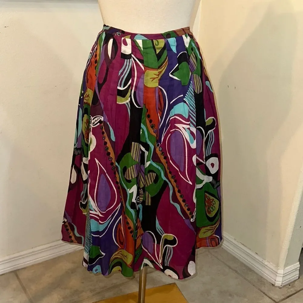 Casual Studio MADE IN INDIA Colorful Abstract Women's Gauze Skirt Size M - Picture 1 of 13